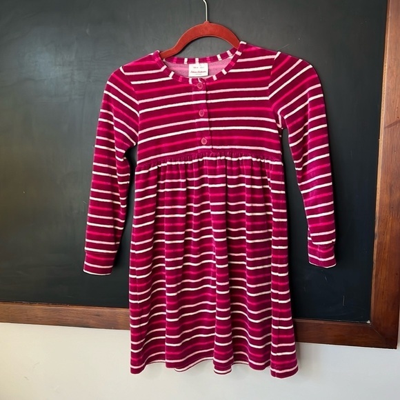 Hanna Andersson Girls Size 6-7 Pink White Dress Striped Terri Cloth Long Sleeve - Picture 2 of 5